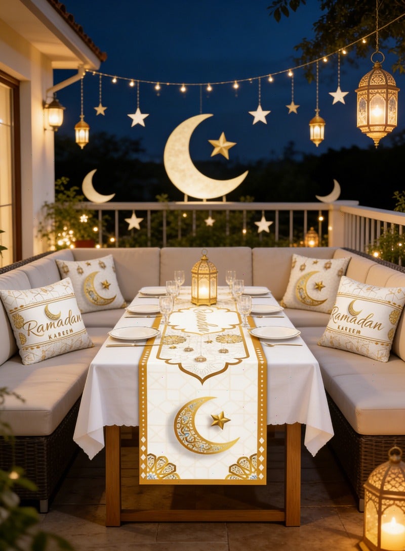 رمضان ديكورات للمنزل ، رمضان الجدول عداء مع 4 قطع الزخرفية وسادة يغطي - Image 1